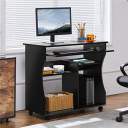 Yaheetech Black Wood Computer Desk With Wheels - thumbnail 1