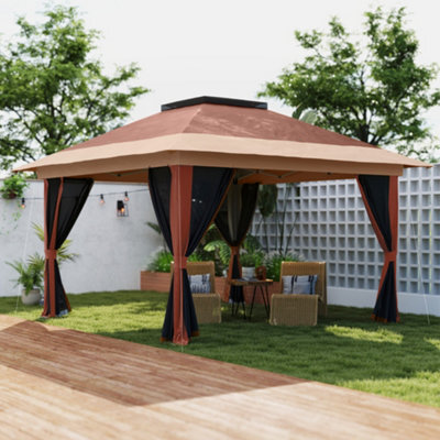 Outsunny 3.6 X 3.6M Pop Up Gazebo With Netting And Wheeled Bag, Brown - image 1