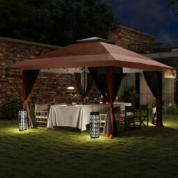 Outsunny 3.6 X 3.6M Pop Up Gazebo With Netting And Wheeled Bag, Brown - thumbnail 8