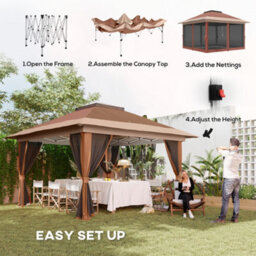 Outsunny 3.6 X 3.6M Pop Up Gazebo With Netting And Wheeled Bag, Brown - thumbnail 4