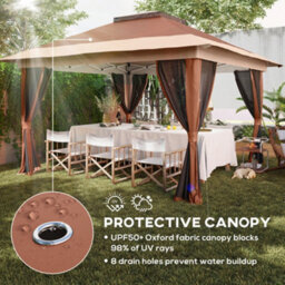 Outsunny 3.6 X 3.6M Pop Up Gazebo With Netting And Wheeled Bag, Brown - thumbnail 6