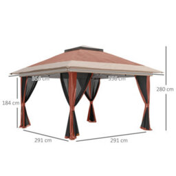 Outsunny 3.6 X 3.6M Pop Up Gazebo With Netting And Wheeled Bag, Brown - thumbnail 3