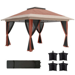 Outsunny 3.6 X 3.6M Pop Up Gazebo With Netting And Wheeled Bag, Brown - thumbnail 2