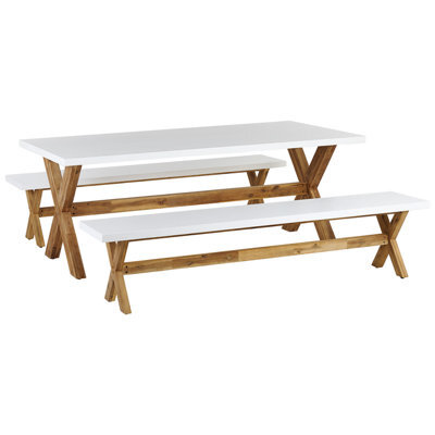 Beliani Garden Dining Set With Benches 6 Seater Olbia Concrete White - image 1