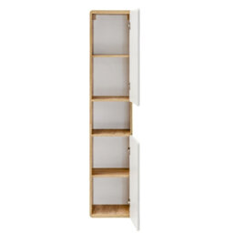 Impact Furniture Bathroom Wall Cabinet Tall Storage Unit White Gloss And Oak Tallboy Slim Narrow Shelving Aruba - thumbnail 8