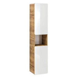 Impact Furniture Bathroom Wall Cabinet Tall Storage Unit White Gloss And Oak Tallboy Slim Narrow Shelving Aruba - thumbnail 7