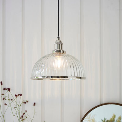 Anson Lighting Pampa Pendant Light Finished In Bright Nickel Plate And Clear Ribbed Glass - image 1