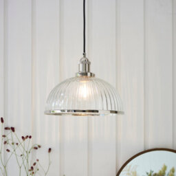 Anson Lighting Pampa Pendant Light Finished In Bright Nickel Plate And Clear Ribbed Glass - thumbnail 1