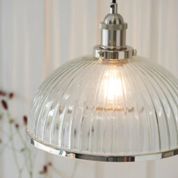 Anson Lighting Pampa Pendant Light Finished In Bright Nickel Plate And Clear Ribbed Glass - thumbnail 2