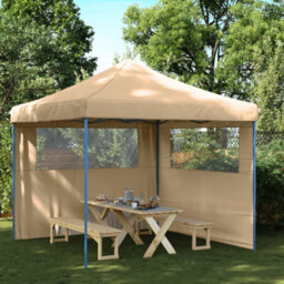 Walplus Foldable Party Tent Garden Gazebo Canopy Pop-Up With 2 Sidewalls Beige - thumbnail 1