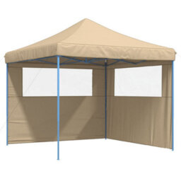 Walplus Foldable Party Tent Garden Gazebo Canopy Pop-Up With 2 Sidewalls Beige - thumbnail 2