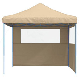 Walplus Foldable Party Tent Garden Gazebo Canopy Pop-Up With 2 Sidewalls Beige - thumbnail 3