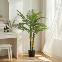 Homcom 120Cm Artificial Palm Tree With 14 Peva Leaves In Pot, Green - thumbnail 1
