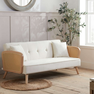 Rattan Sofa Bed White Boucle Fabric Birlea Lima 3 Seater Settee Click Clack - image 1