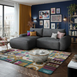 Bello L Shape Sofa Bed With Bedding Storage Contoured Cushions Modern Living Room Corner Settee Furnipol Graphite Left - thumbnail 2