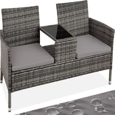 Tectake Garden Bench Narbonne - 2-Seater With Table, Weather-Resistant Polyrattan - Grey/light Grey - 1 - image 1
