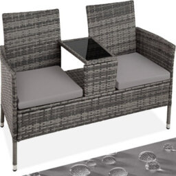 Tectake Garden Bench Narbonne - 2-Seater With Table, Weather-Resistant Polyrattan - Grey/light Grey - 1