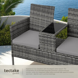 Tectake Garden Bench Narbonne - 2-Seater With Table, Weather-Resistant Polyrattan - Grey/light Grey - 1 - thumbnail 4