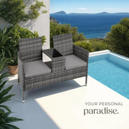 Tectake Garden Bench Narbonne - 2-Seater With Table, Weather-Resistant Polyrattan - Grey/light Grey - 1 - thumbnail 8