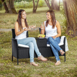 Tectake Garden Bench Narbonne - 2-Seater With Table, Weather-Resistant Polyrattan - Grey/light Grey - 1 - thumbnail 9