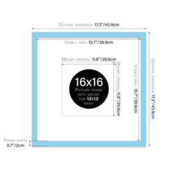 "16X16"" Light Blue Picture Frame - 16X16"" Square Frame With 12X12"" Mount For 16X16""/12X12"" Pictures Moderrn Style Thin Edge, 1 Pack" - thumbnail 2