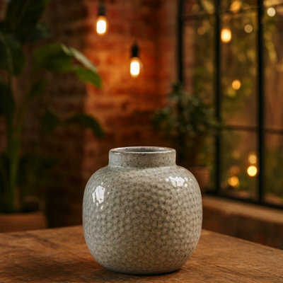 Wyld Haus Moss White Dimple Small Ceramic Vase, Hand-Worked Glazed Finish, 200mm - image 1