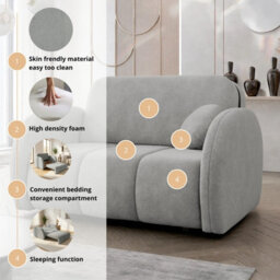 Viva Comfy Ii Light Grey 2 Seater Sofa Bed With Storage Foam Mattress And Metal Legs 132X103X85Cm - thumbnail 6