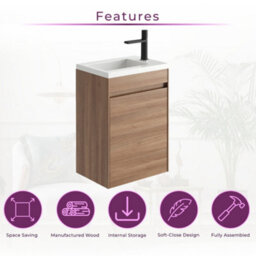 Plum&clay Rigel Natural Oak Wall Hung Cloakroom Vanity Unit With Resin Basin (W)44Cm (H)63Cm - thumbnail 4