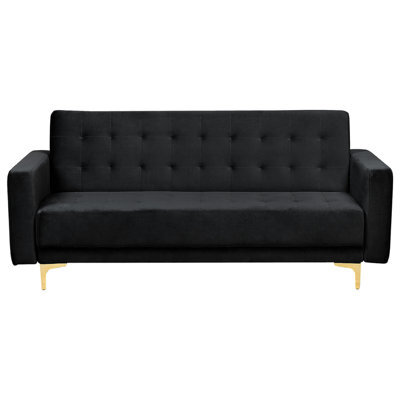 Beliani Sofa Bed 3 Seater Aberdeen Velvet Black - image 1