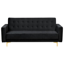 Beliani Sofa Bed 3 Seater Aberdeen Velvet Black