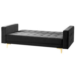 Beliani Sofa Bed 3 Seater Aberdeen Velvet Black - thumbnail 6