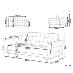 Beliani Sofa Bed 3 Seater Aberdeen Velvet Black - thumbnail 3