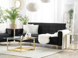 Beliani Sofa Bed 3 Seater Aberdeen Velvet Black - thumbnail 2