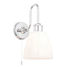 Luminosa Lighting Luminosa Piper Bathroom Wall Lamp Chrome Plate, Gloss Opal Glass, 1X E27