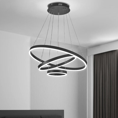 Living And Home Modern Black 3 Ring Aluminum Round Adjustable Linear Hanging Led Ceiling Pendant Light In White Light - image 1