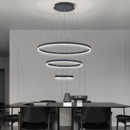 Living And Home Modern Black 3 Ring Aluminum Round Adjustable Linear Hanging Led Ceiling Pendant Light In White Light - thumbnail 2