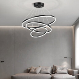 Living And Home Modern Black 3 Ring Aluminum Round Adjustable Linear Hanging Led Ceiling Pendant Light In White Light - thumbnail 6