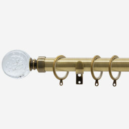 Antqiue Brass 28mm Glass Bubbles Fixed Length Metal Curtain Pole  110Cm