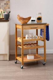 Orsina Compact Design Bamboo One Drawer Kitchen Trolley, Sturdy Kitchen Trolley For Guests, Multi Tier Trolley - thumbnail 5