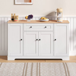 Abrihome 138Cm Modern Sideboard With Drawer, Shelf Doors & Adjustable Shelves, Tip-Over Protection, Natural+White - thumbnail 8