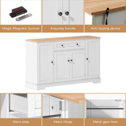 Abrihome 138Cm Modern Sideboard With Drawer, Shelf Doors & Adjustable Shelves, Tip-Over Protection, Natural+White - thumbnail 3