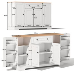 Abrihome 138Cm Modern Sideboard With Drawer, Shelf Doors & Adjustable Shelves, Tip-Over Protection, Natural+White - thumbnail 4