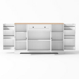 Abrihome 138Cm Modern Sideboard With Drawer, Shelf Doors & Adjustable Shelves, Tip-Over Protection, Natural+White - thumbnail 5