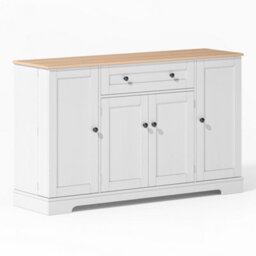 Abrihome 138Cm Modern Sideboard With Drawer, Shelf Doors & Adjustable Shelves, Tip-Over Protection, Natural+White - thumbnail 6