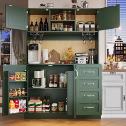 Btm Sideboard 120X40X188Cm, 4 Doors And 2 Drawers, Led Lighting, Snack Rack And Drink Holders, Green - thumbnail 4