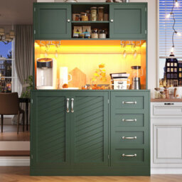 Btm Sideboard 120X40X188Cm, 4 Doors And 2 Drawers, Led Lighting, Snack Rack And Drink Holders, Green - thumbnail 3