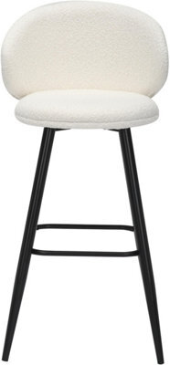 Lamboro Roma White Boucle Fixed Height Bar Stool With Black Legs & Curved Backrest, 66Cm - image 1