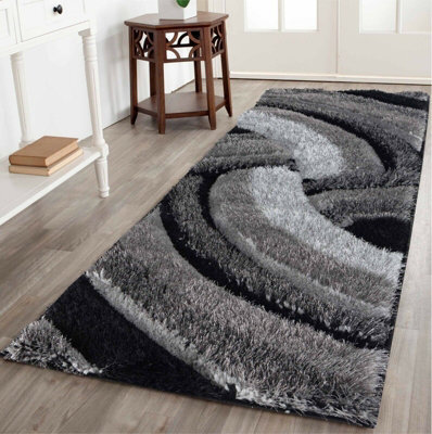 Modern Soft Swirl Shimmer Shaggy Area Rugs Grey 60X220 Cm - image 1