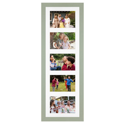 AK Frames 26X8 Green Modern Multi Photo Frame With White Mount - Holds 5 Apertures (5X) 6X4 Photos - image 1