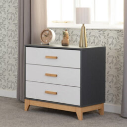 Seconique Cleveland 3 Drawer Chest In White And Pine With Grey Metal Effect